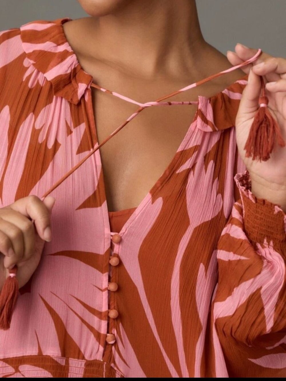 Anthropologie Marais Printed Chiffon Maxi Dress XL Pink Orange Boho Tiered Flow - Picture 3 of 15